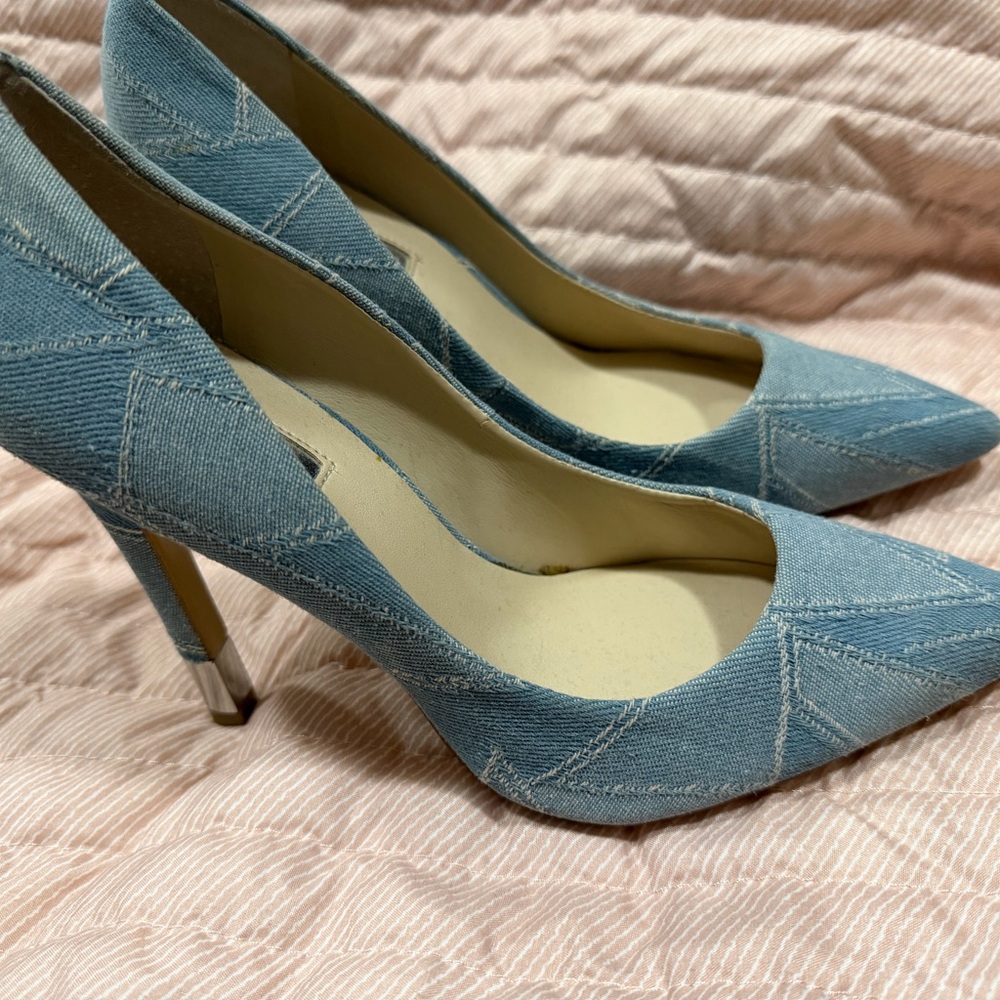 Guess Light Blue Denim Pointed-Toe Stiletto Heels